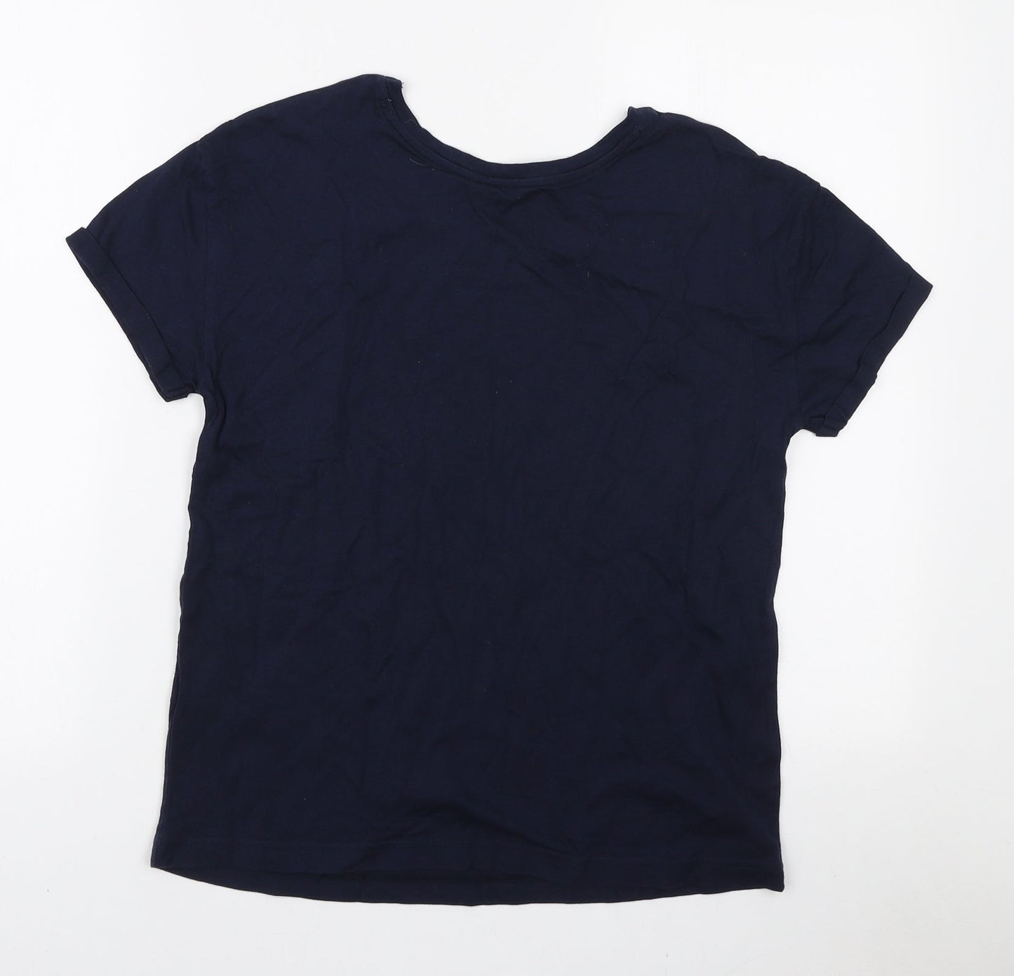 Marks and Spencer Womens Blue Cotton Basic T-Shirt Size S Round Neck
