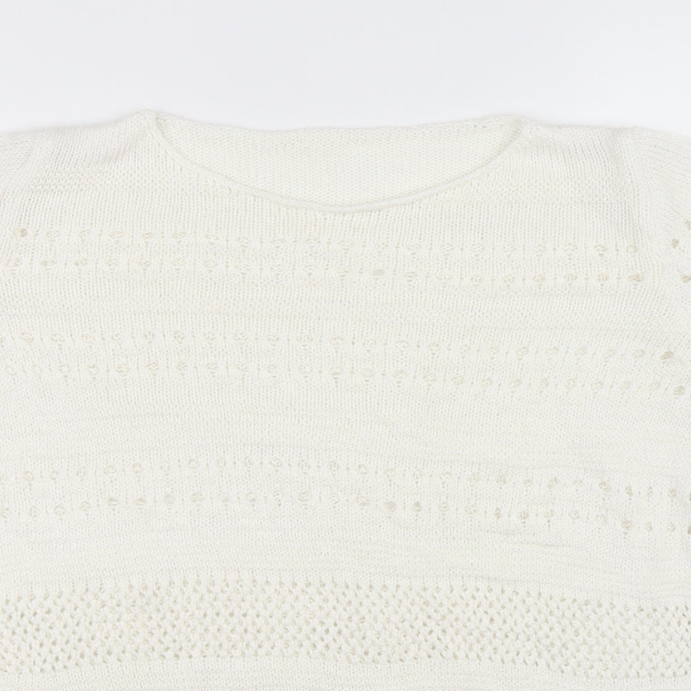 Preworn Womens White Boat Neck Acrylic Pullover Jumper Size 14