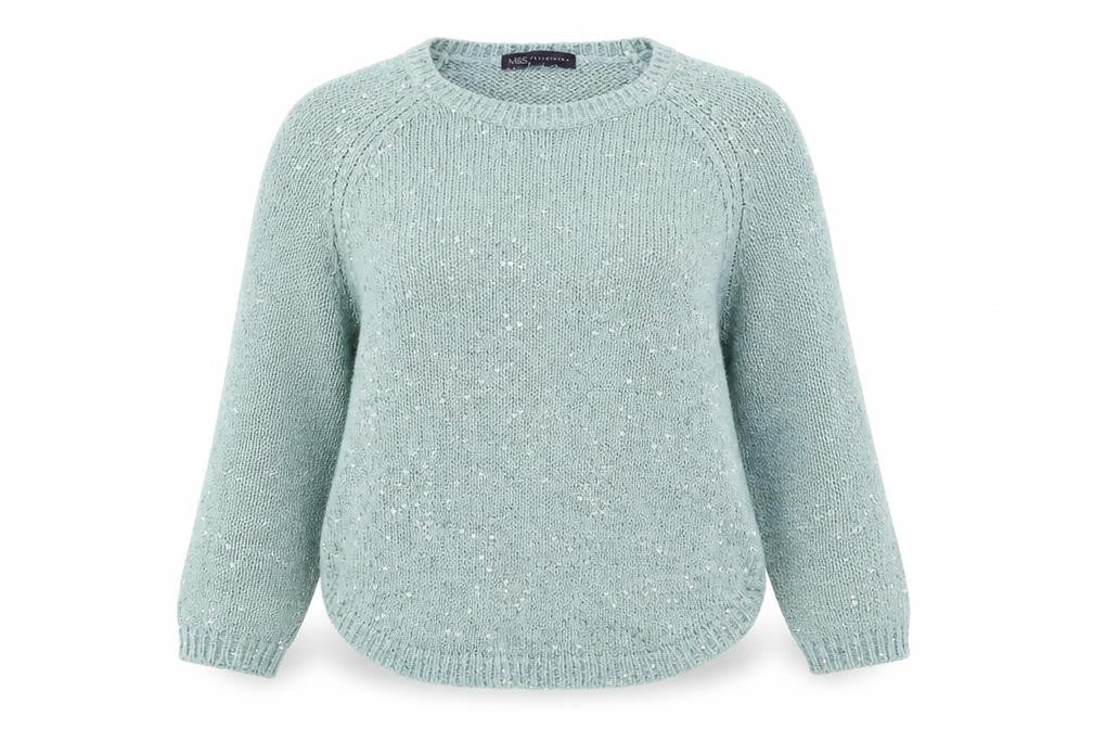 Marks and Spencer Womens Green Round Neck Cotton Pullover Jumper Size 10