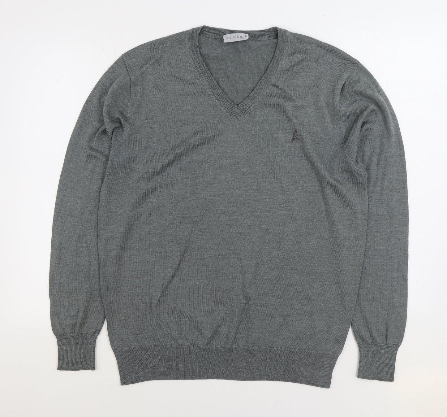 Tailwing Mens Grey V-Neck Acrylic Pullover Jumper Size 2XL