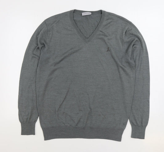 Tailwing Mens Grey V-Neck Acrylic Pullover Jumper Size 2XL