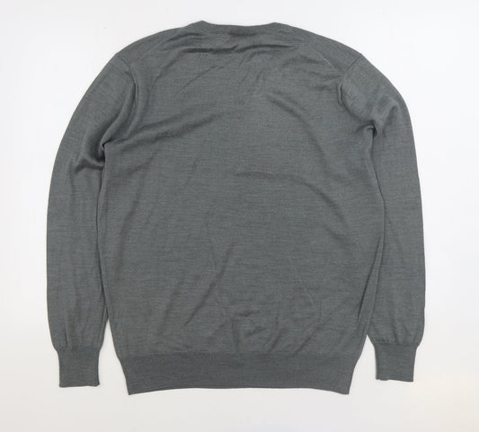 Tailwing Mens Grey V-Neck Acrylic Pullover Jumper Size 2XL