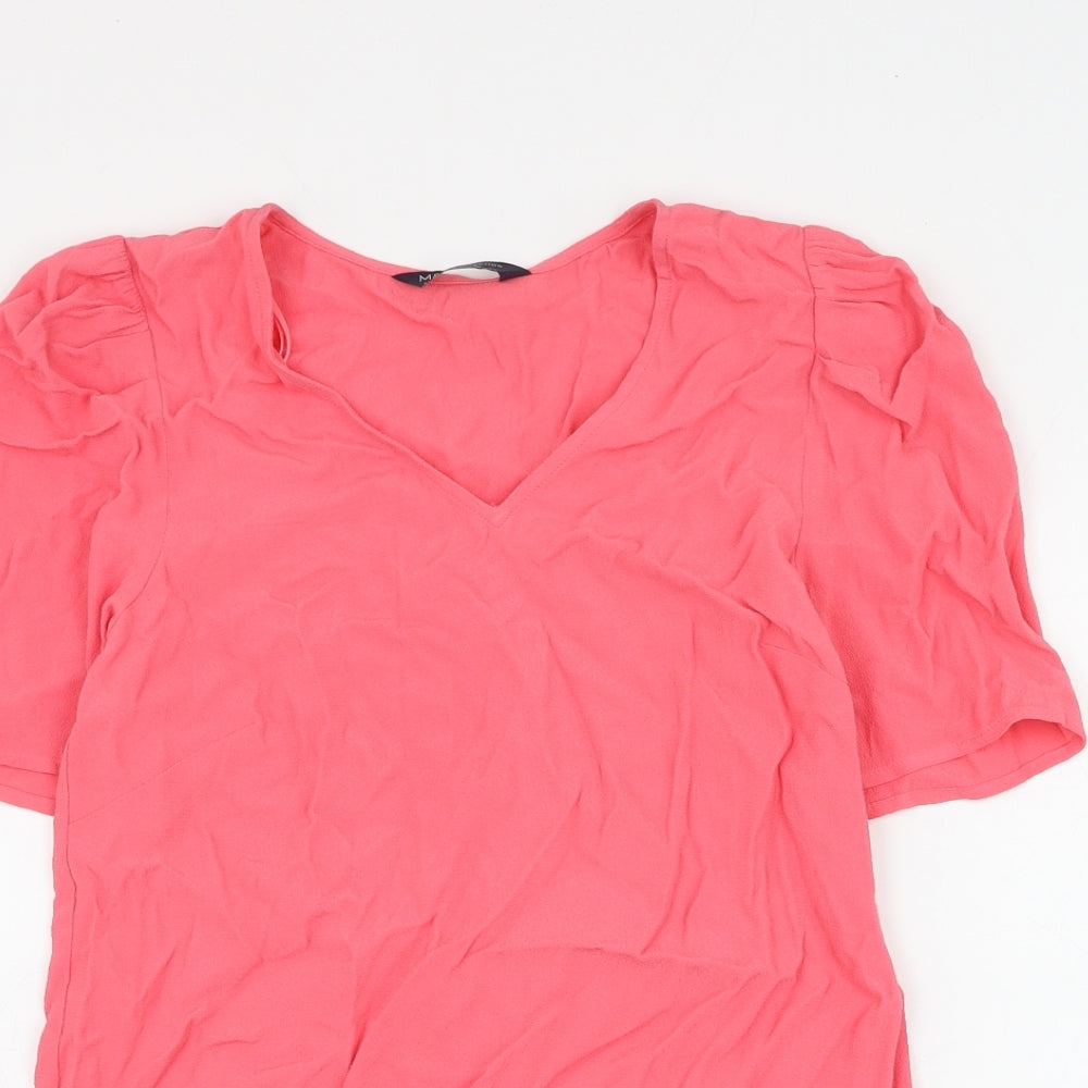 Marks and Spencer Womens Pink Viscose Basic Blouse Size 6 V-Neck