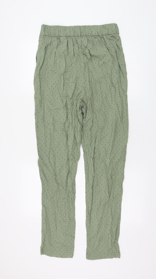 Marks and Spencer Womens Green Geometric Viscose Trousers Size 10 L28 in Regular