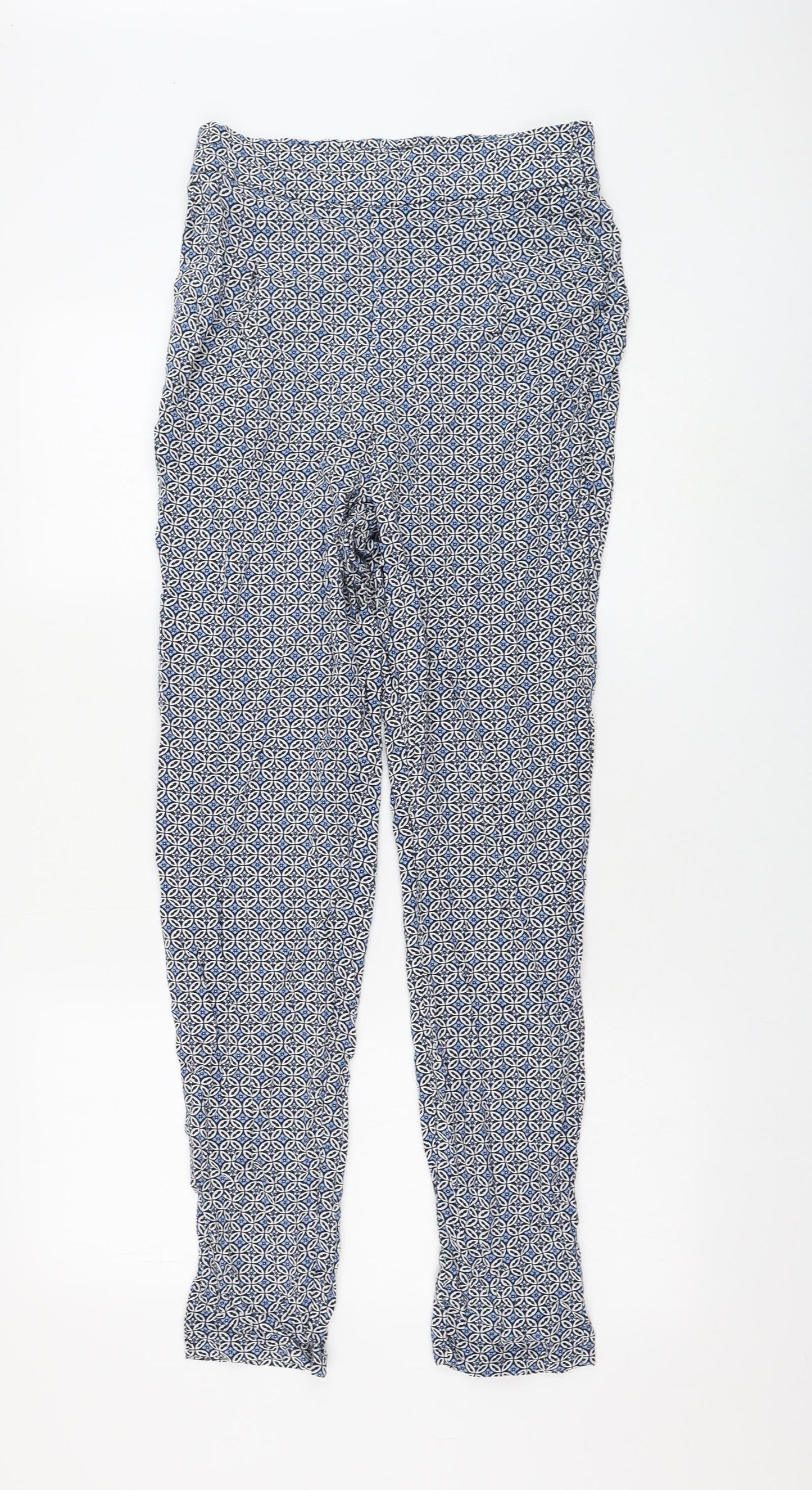 Marks and Spencer Womens Blue Geometric Viscose Capri Trousers Size 8 L28 in Regular