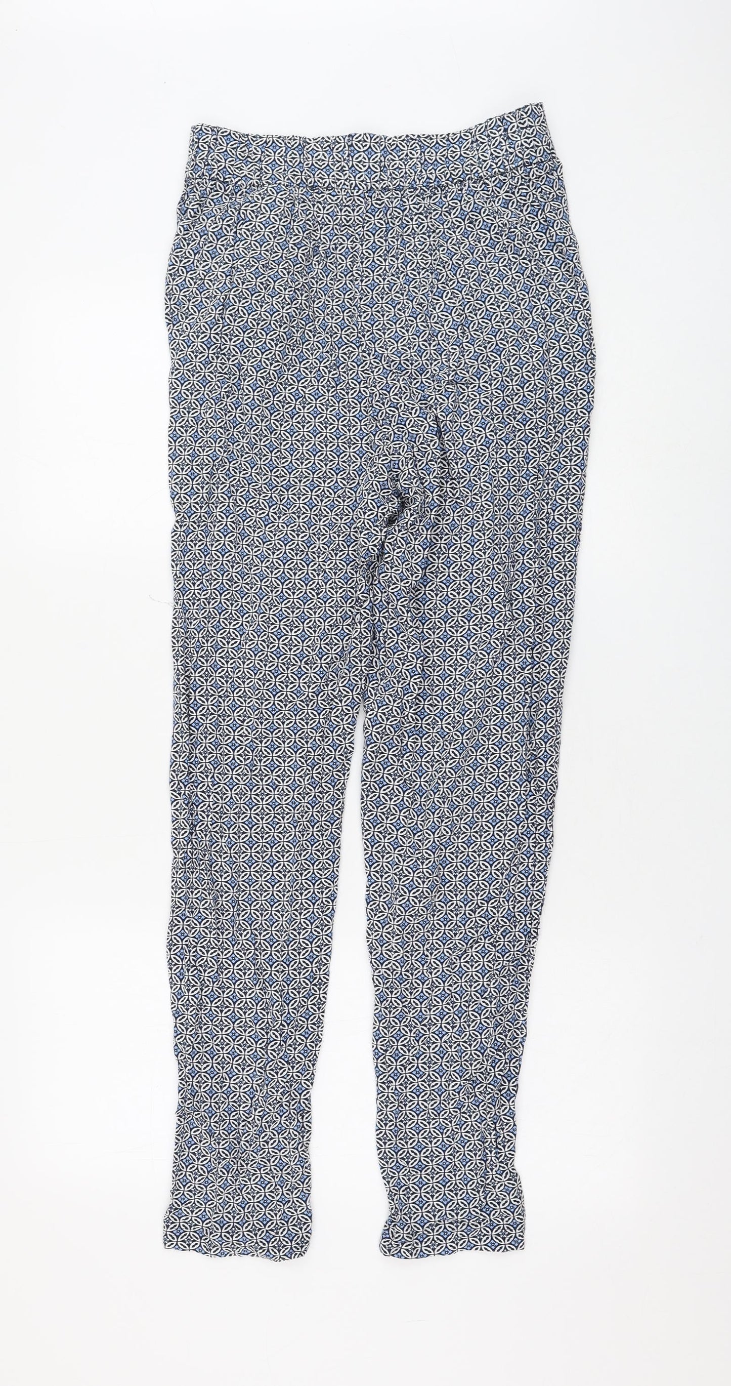 Marks and Spencer Womens Blue Geometric Viscose Capri Trousers Size 8 L28 in Regular