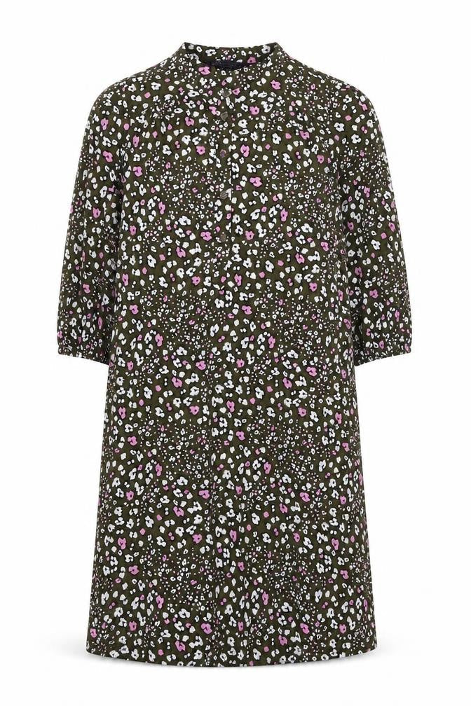 Marks and Spencer Womens Green Floral Viscose Shift Size 8 Round Neck Button