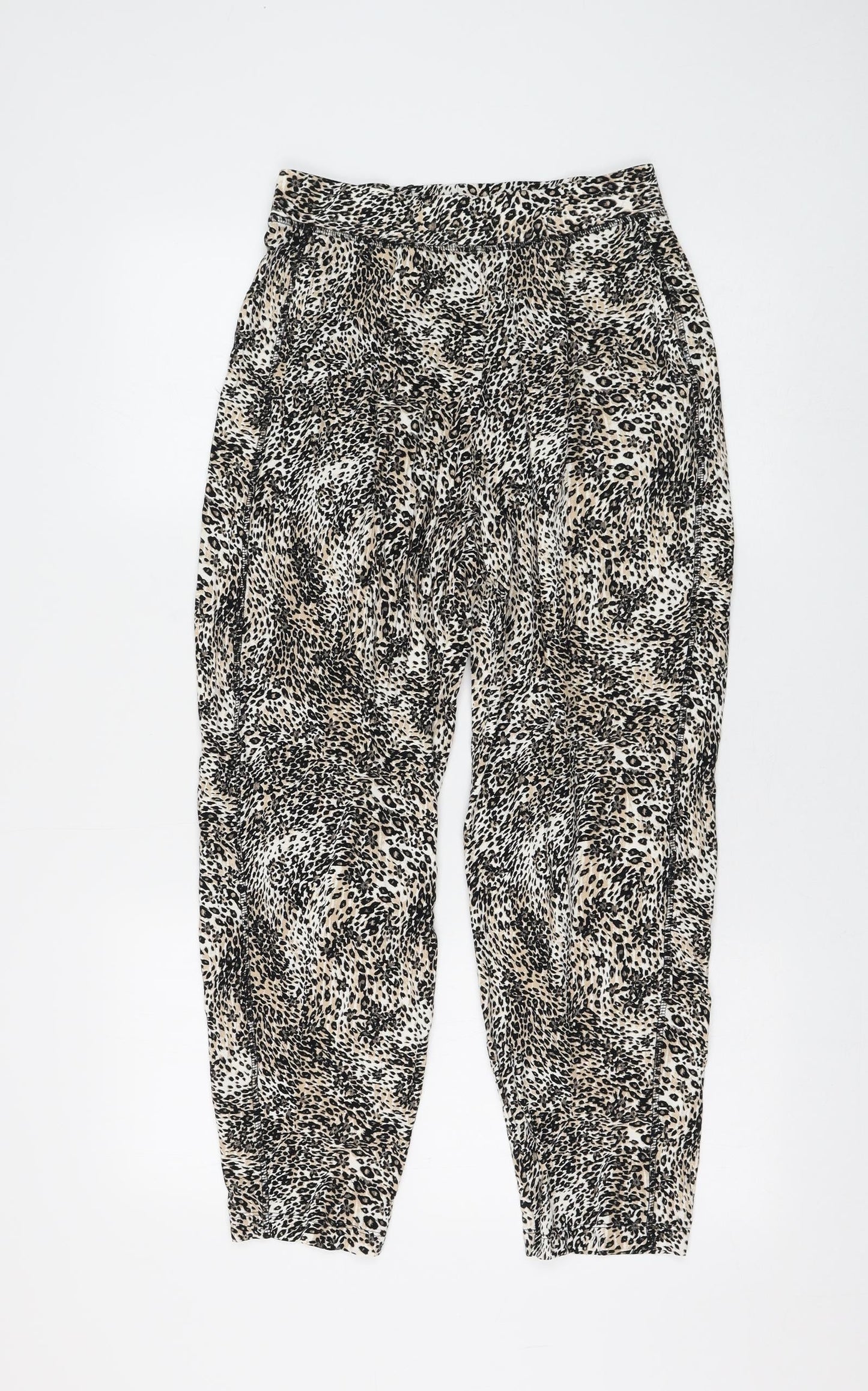 Marks and Spencer Womens Beige Animal Print Viscose Jogger Trousers Size 8 L26 in Regular