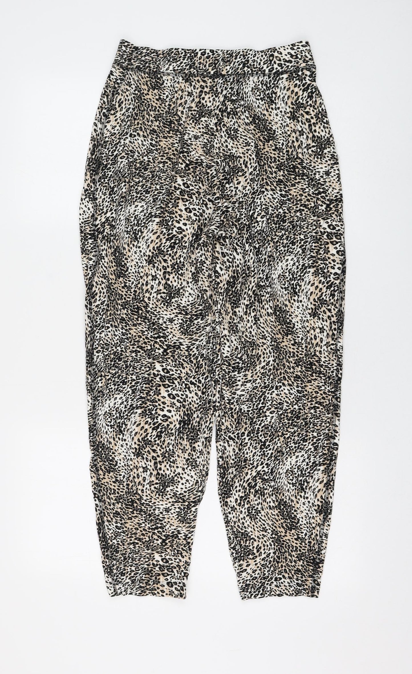 Marks and Spencer Womens Beige Animal Print Viscose Jogger Trousers Size 8 L26 in Regular