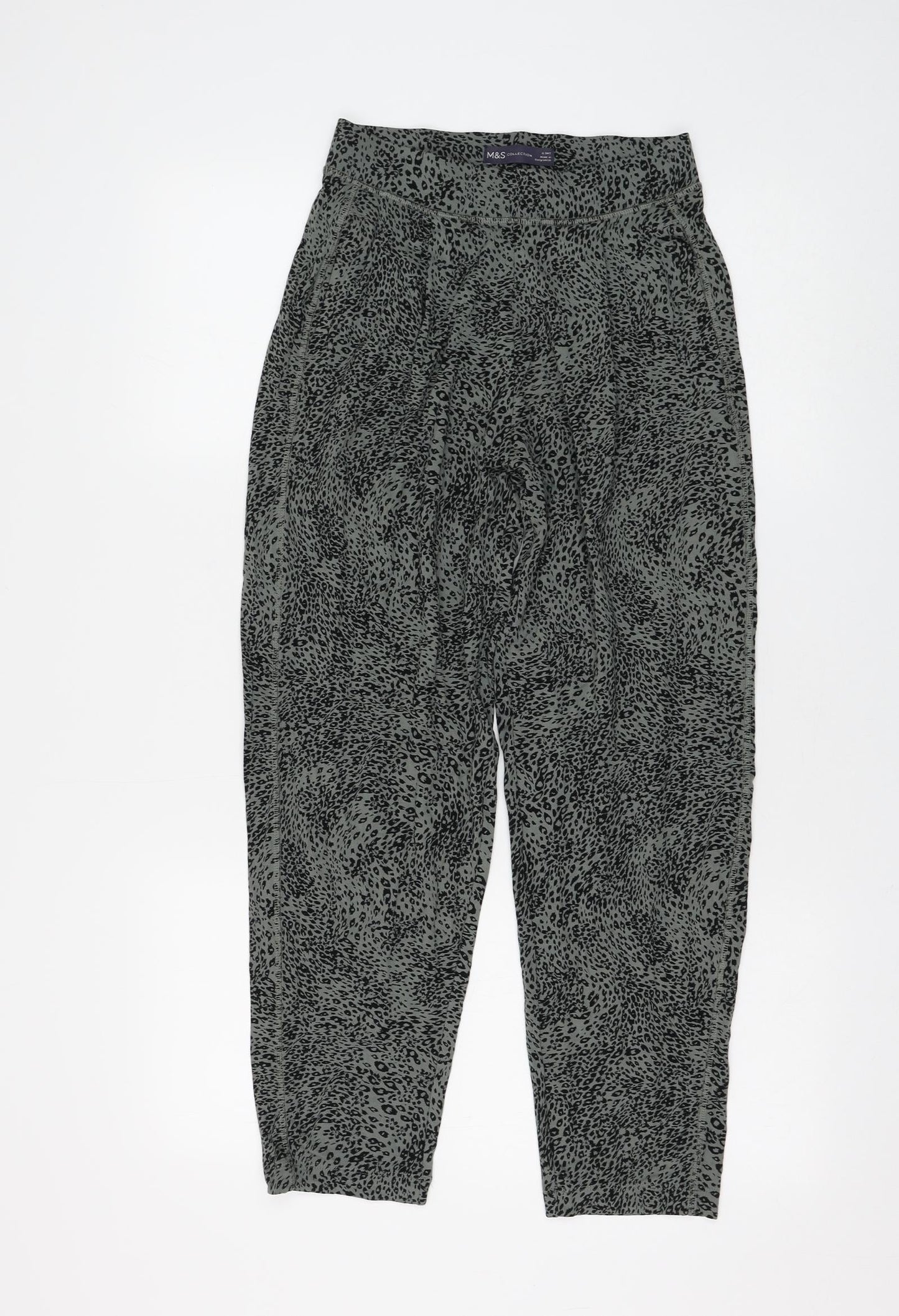 Marks and Spencer Womens Green Animal Print Viscose Jogger Trousers Size 6 L25 in Regular