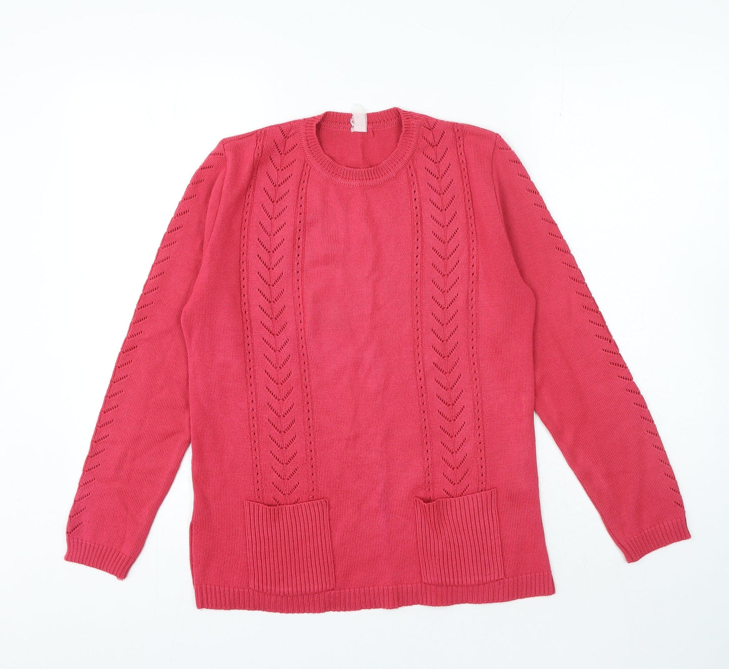 Preworn Womens Pink Crew Neck Acrylic Pullover Jumper Size M