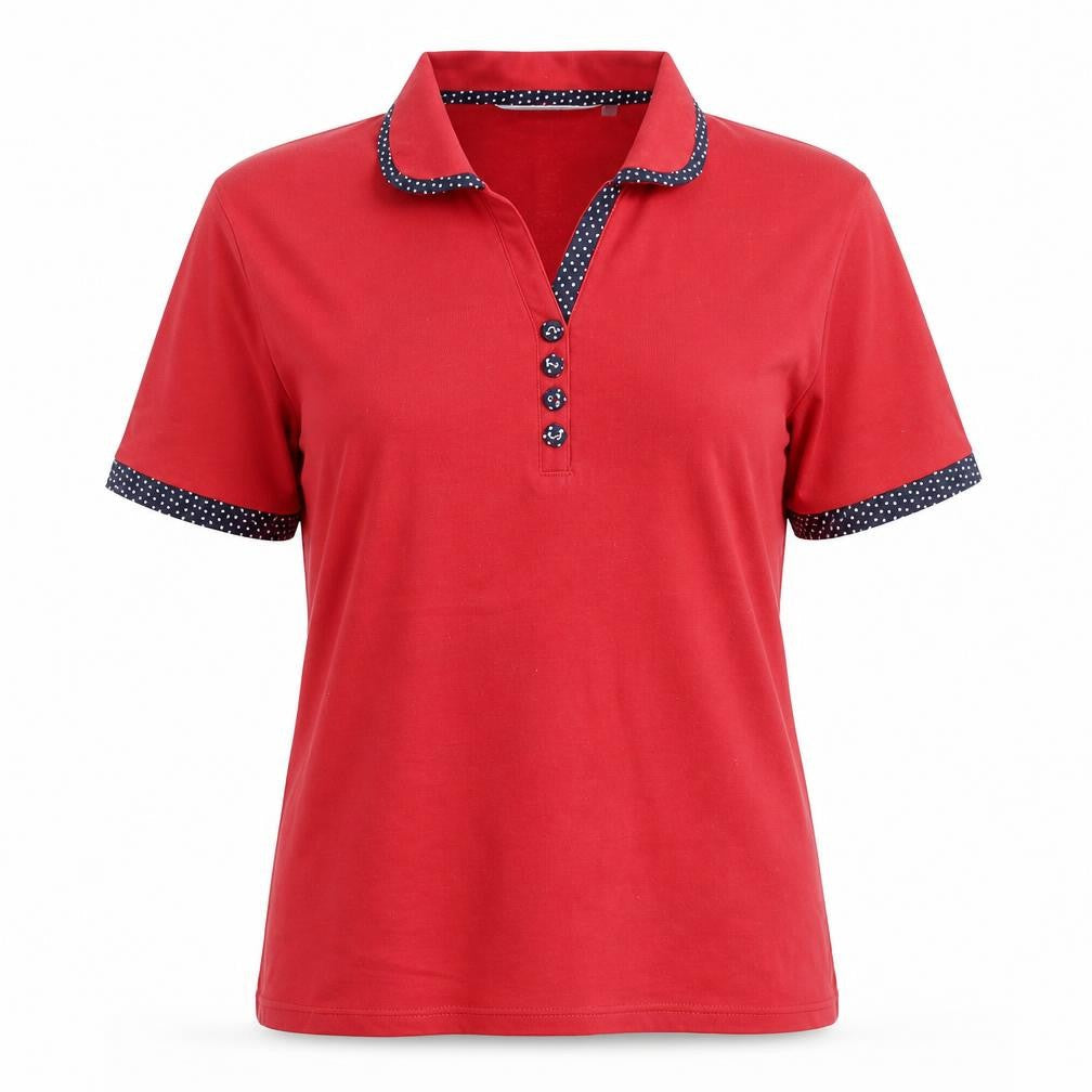 EWM Womens Red Cotton Basic Polo Size M V-Neck