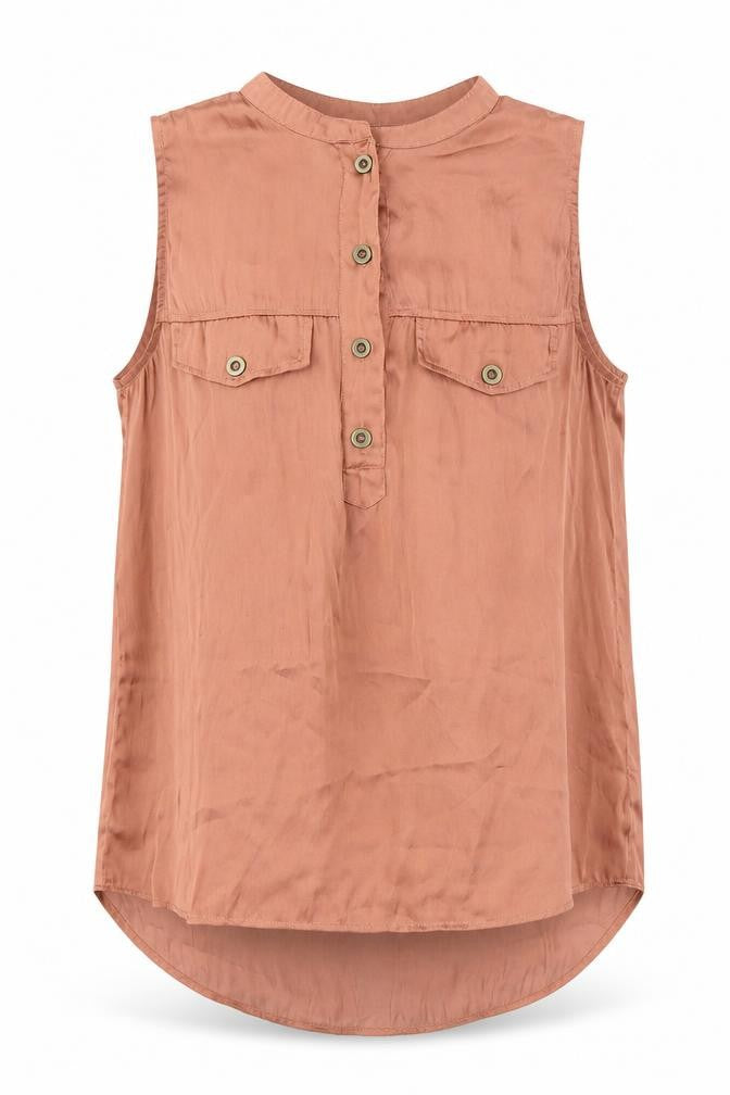 H&M Womens Brown Polyester Basic Blouse Size 8 Round Neck