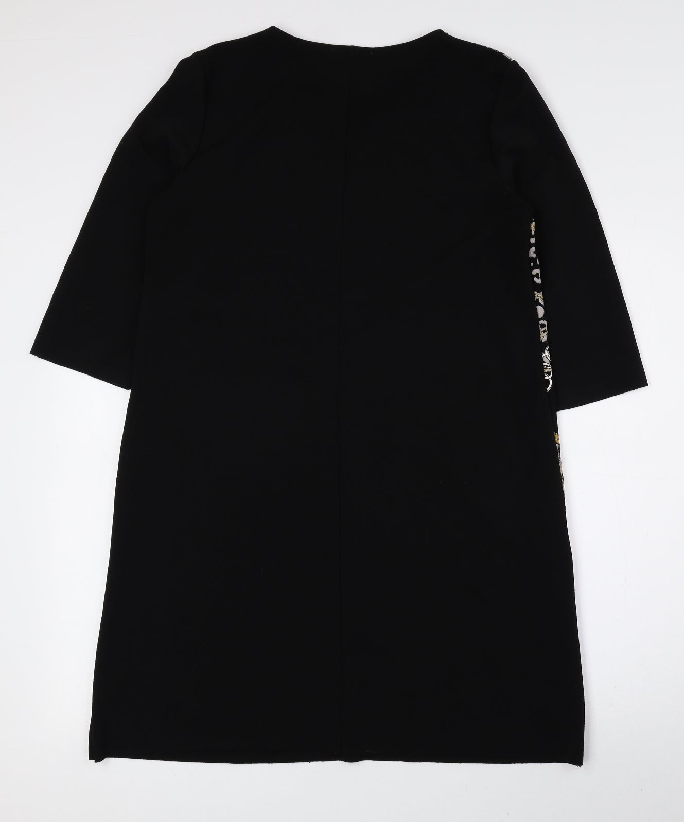 Zara Womens Black Geometric Polyester A-Line Size M Round Neck Pullover