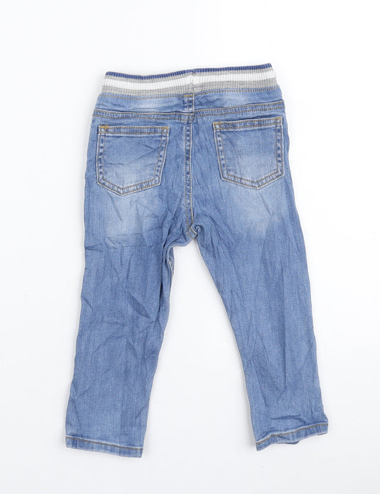 F&F Boys Blue Cotton Jogger Jeans Size 12-18 Months Drawstring