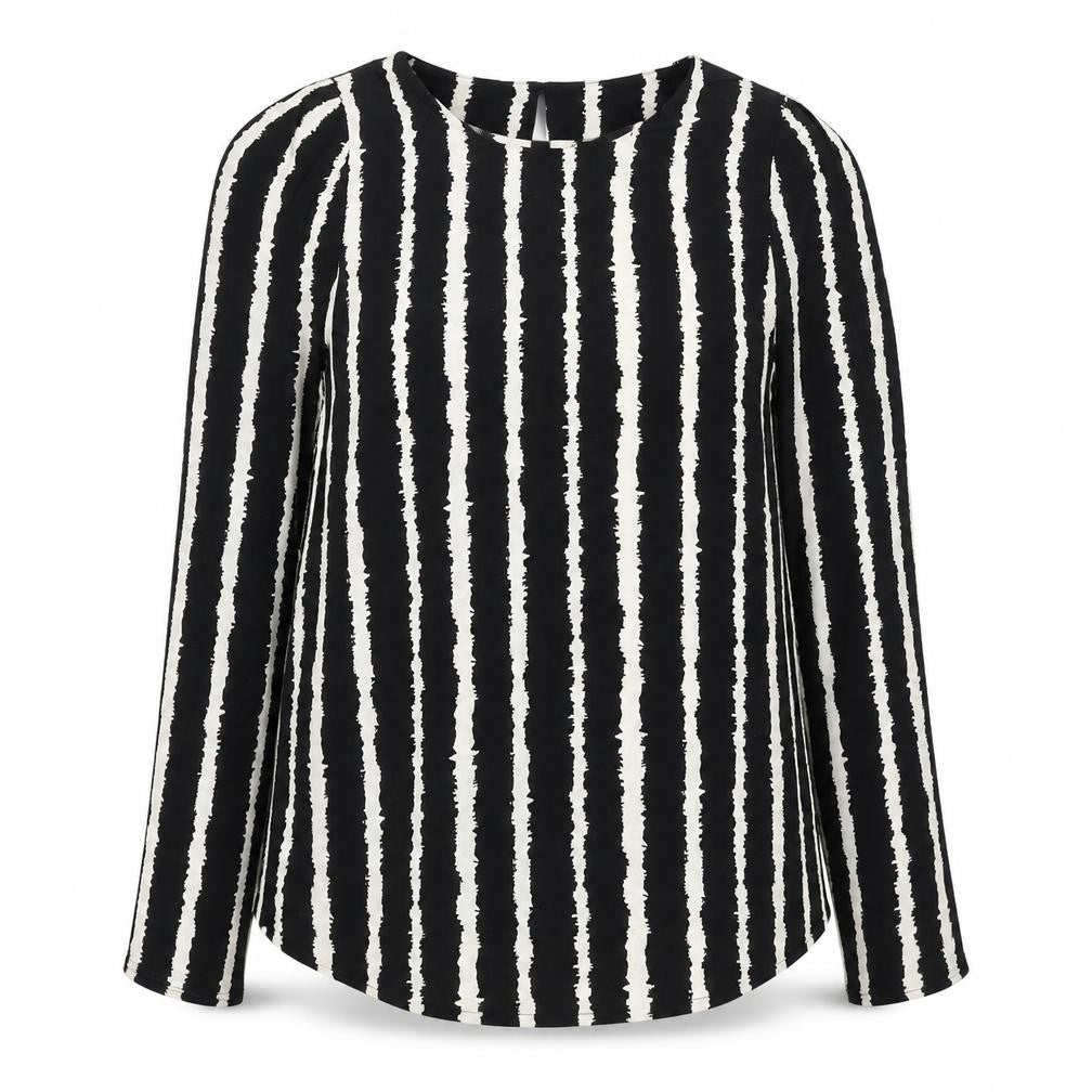 Marks and Spencer Womens Black Geometric Viscose Basic Blouse Size 8 Round Neck