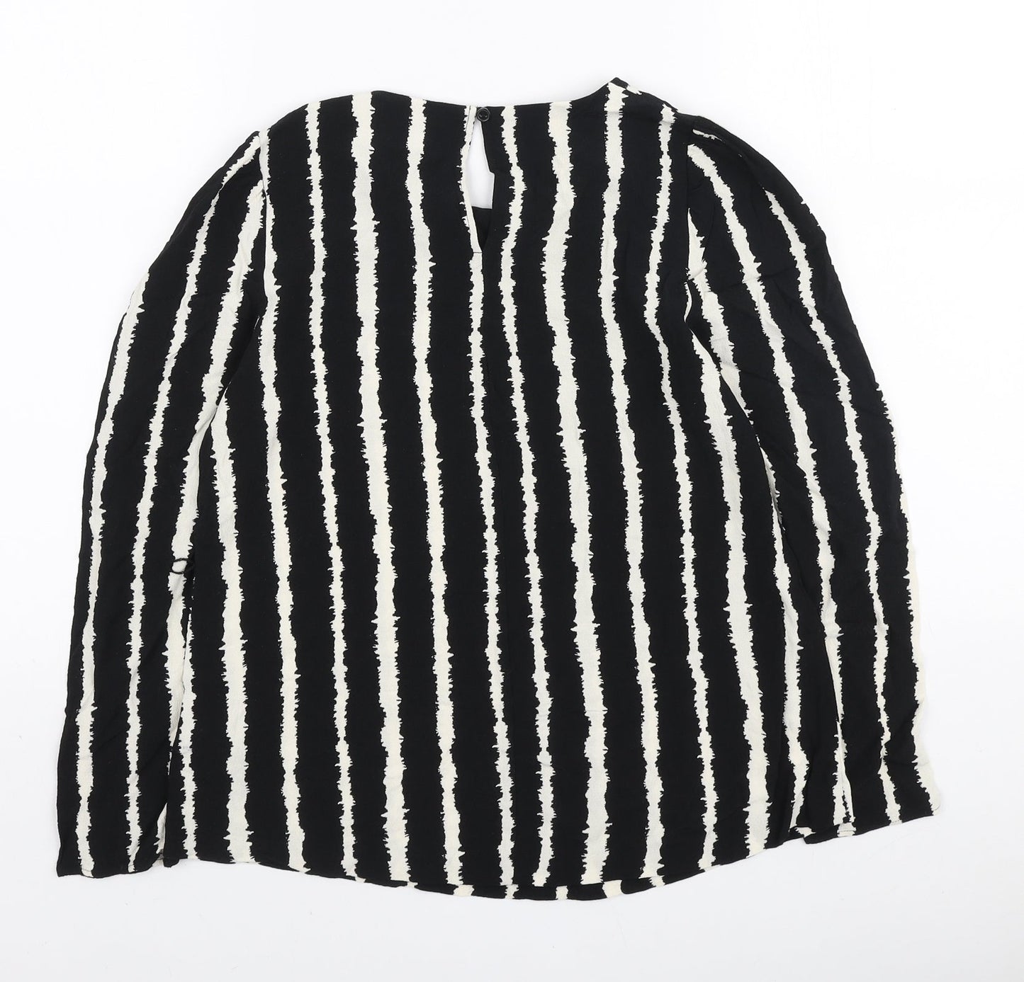 Marks and Spencer Womens Black Geometric Viscose Basic Blouse Size 8 Round Neck