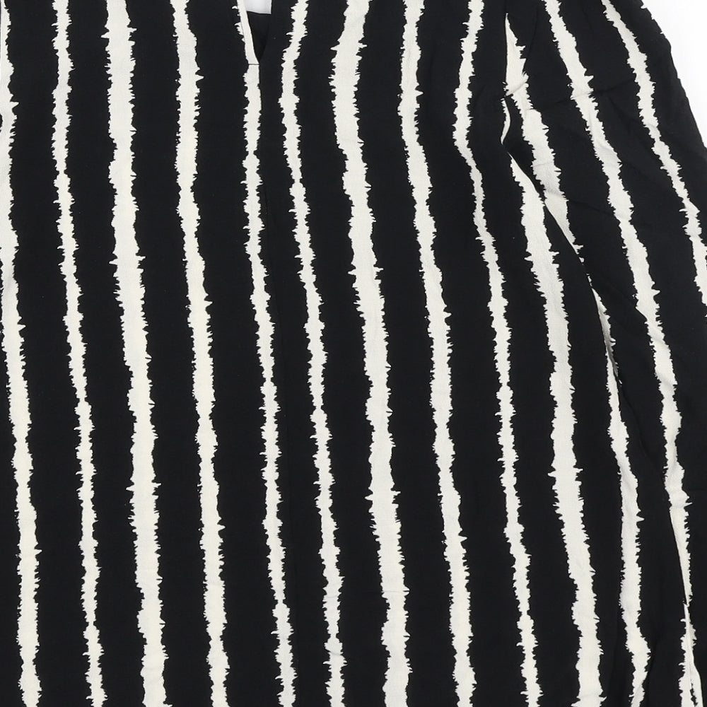 Marks and Spencer Womens Black Geometric Viscose Basic Blouse Size 8 Round Neck