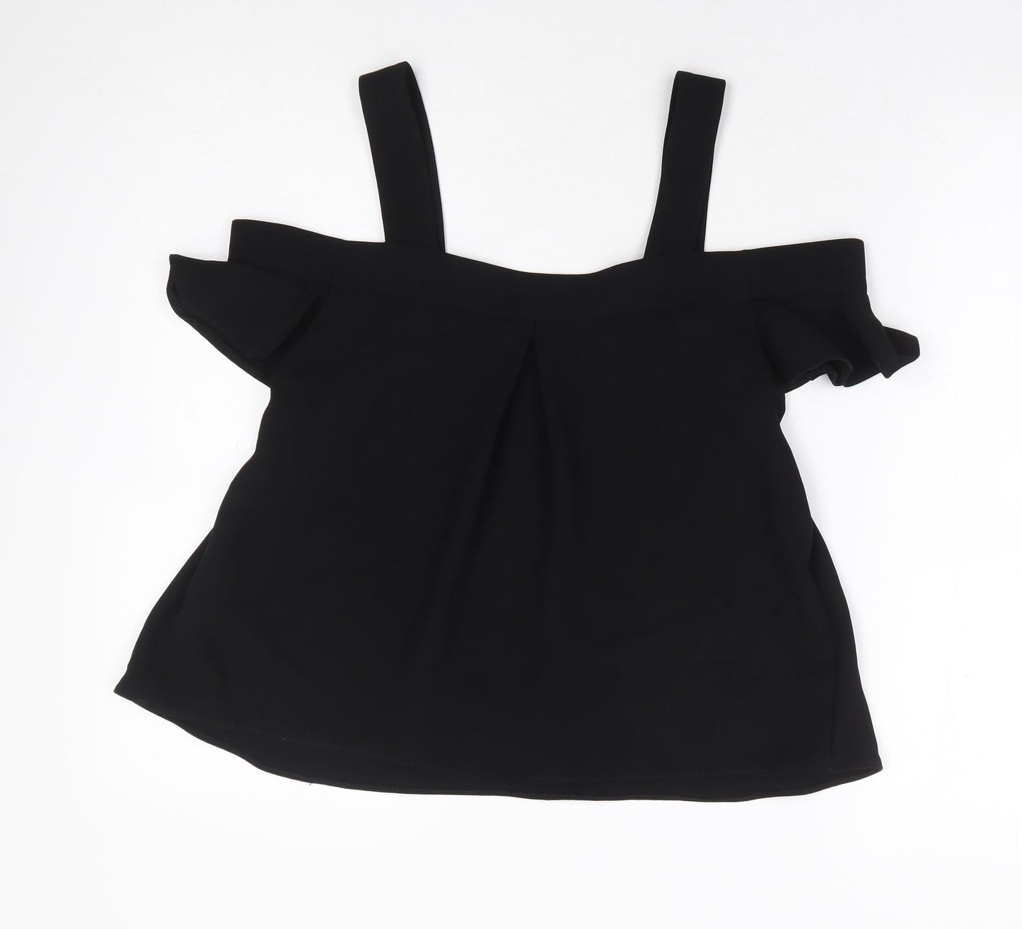 Topshop Womens Black Polyester Basic Blouse Size 6 V-Neck - Cold Shoulder Detail