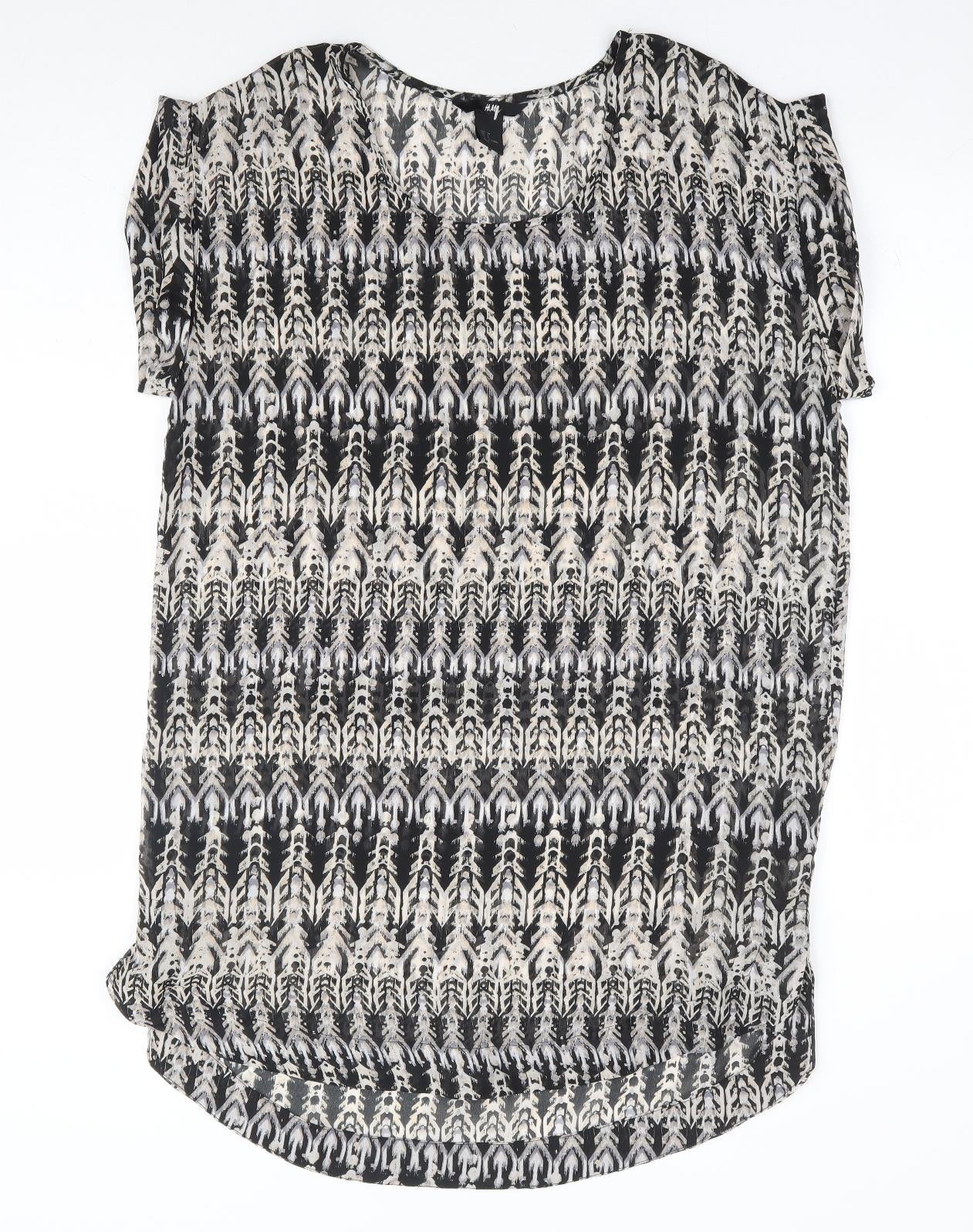 H&M Womens Black Geometric Polyester Shift Size 10 Scoop Neck Pullover