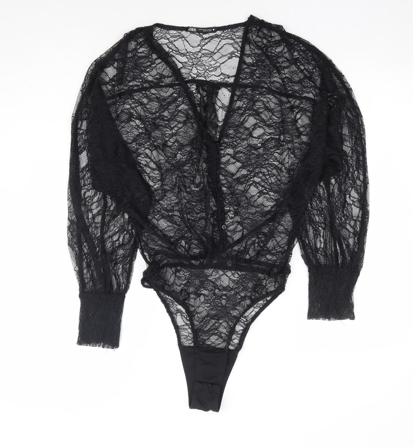 Zara Womens Black Floral Polyester Bodysuit One-Piece Size XS Button