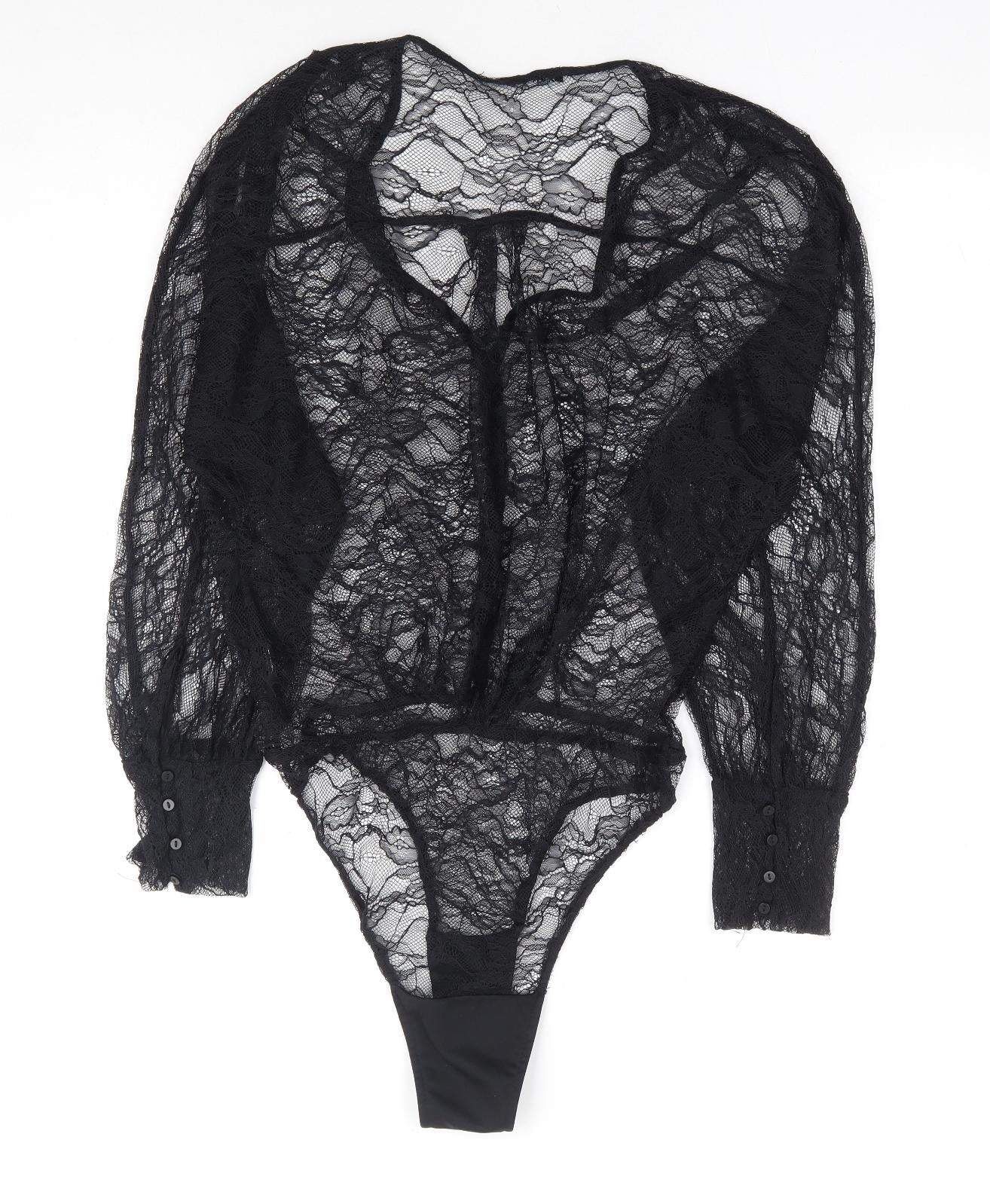 Zara Womens Black Floral Polyester Bodysuit One-Piece Size XS Button