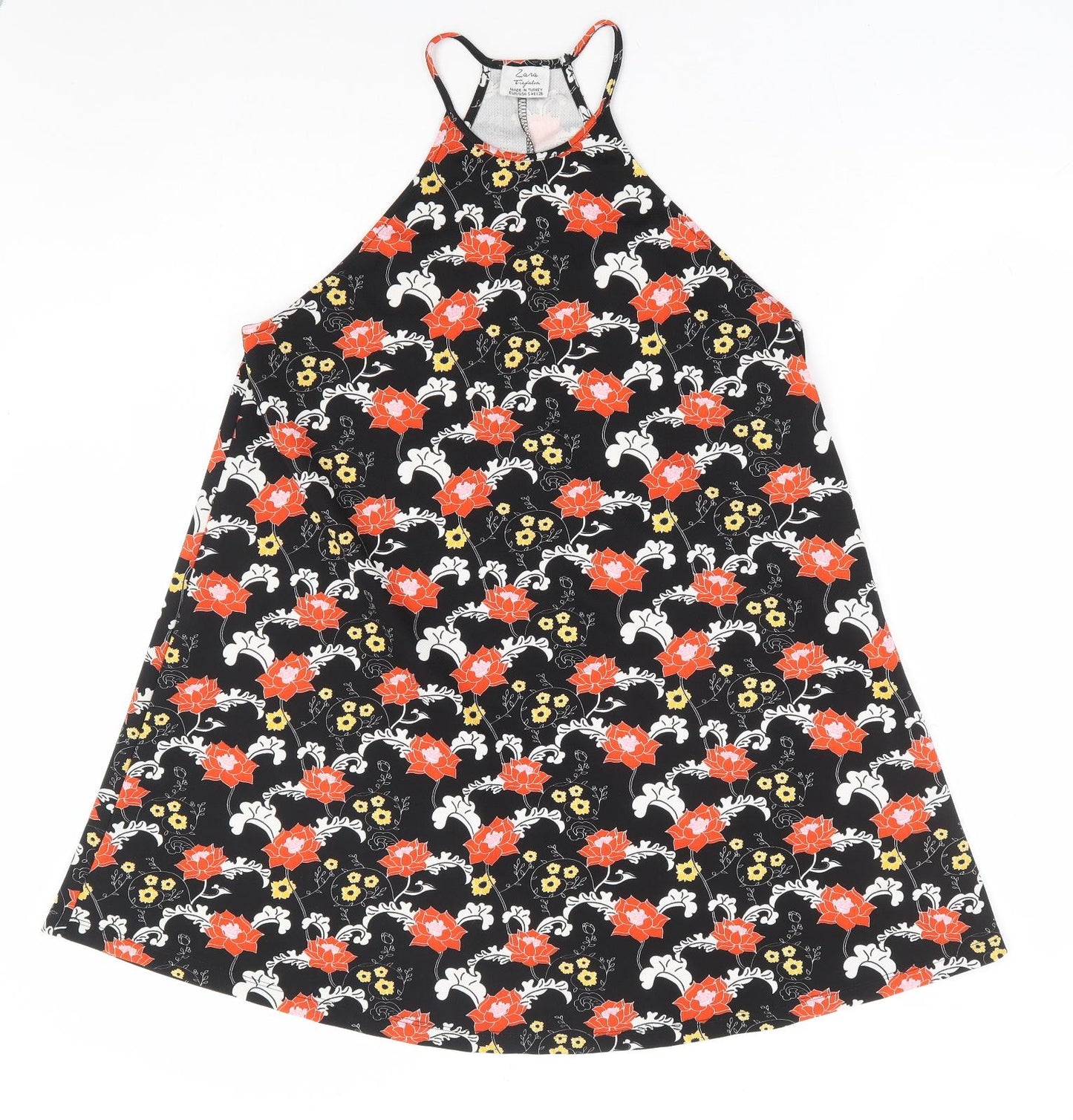 Zara Womens Black Floral Polyester A-Line Size S Crew Neck Pullover - Racer Back