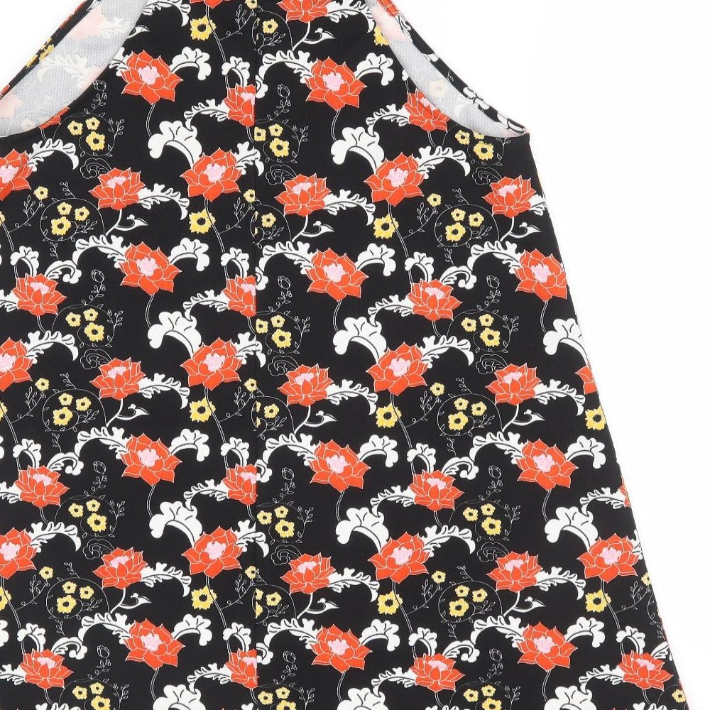 Zara Womens Black Floral Polyester A-Line Size S Crew Neck Pullover - Racer Back