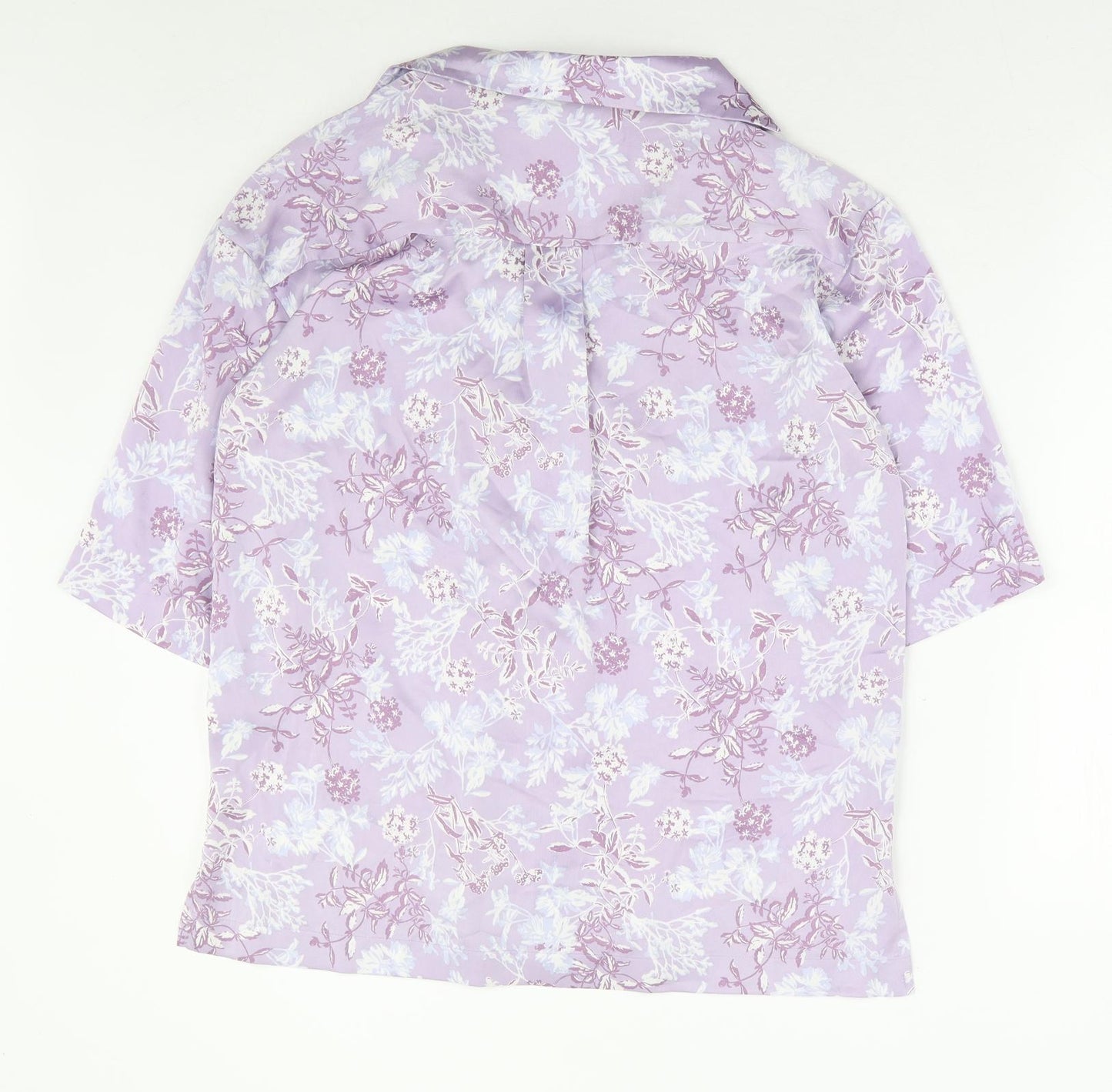 Zara Womens Purple Floral Polyester Basic Button-Up Size S Collared