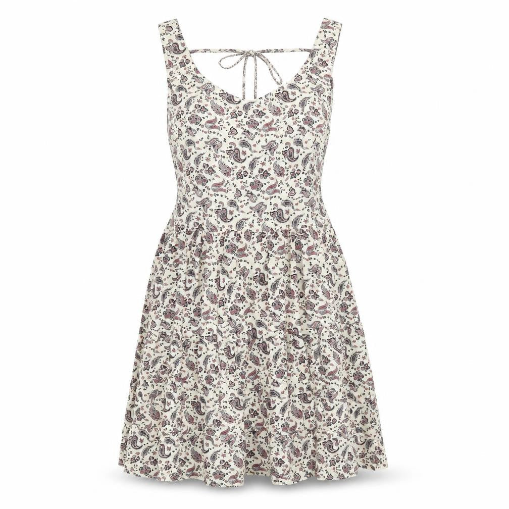 Divided by H&M Womens Beige Paisley Viscose Fit & Flare Size 10 Scoop Neck Tie