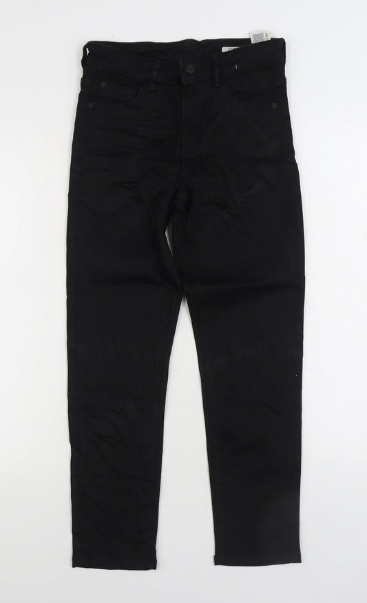 Marks and Spencer Womens Black Cotton Straight Jeans Size 8 L24 in Regular Zip