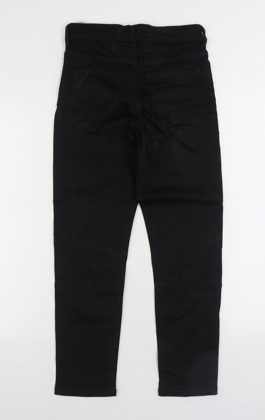 Marks and Spencer Womens Black Cotton Straight Jeans Size 8 L24 in Regular Zip