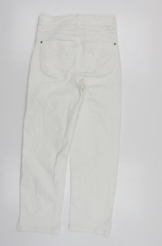 Marks and Spencer Womens White Cotton Straight Jeans Size 8 L24 in Regular Zip