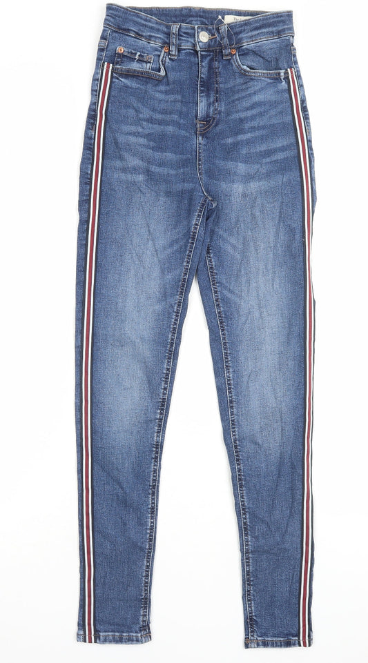 Marks and Spencer Womens Blue Cotton Skinny Jeans Size 6 L29 in Regular Button