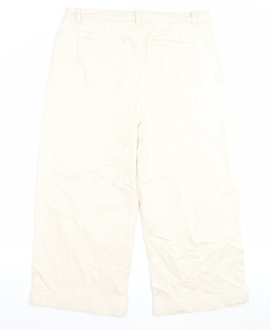 Marks and Spencer Womens Ivory Cotton Wide-Leg Jeans Size 18 L23 in Regular Button