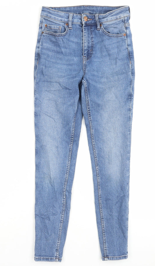 Marks and Spencer Womens Blue Cotton Skinny Jeans Size 8 L26 in Regular Button