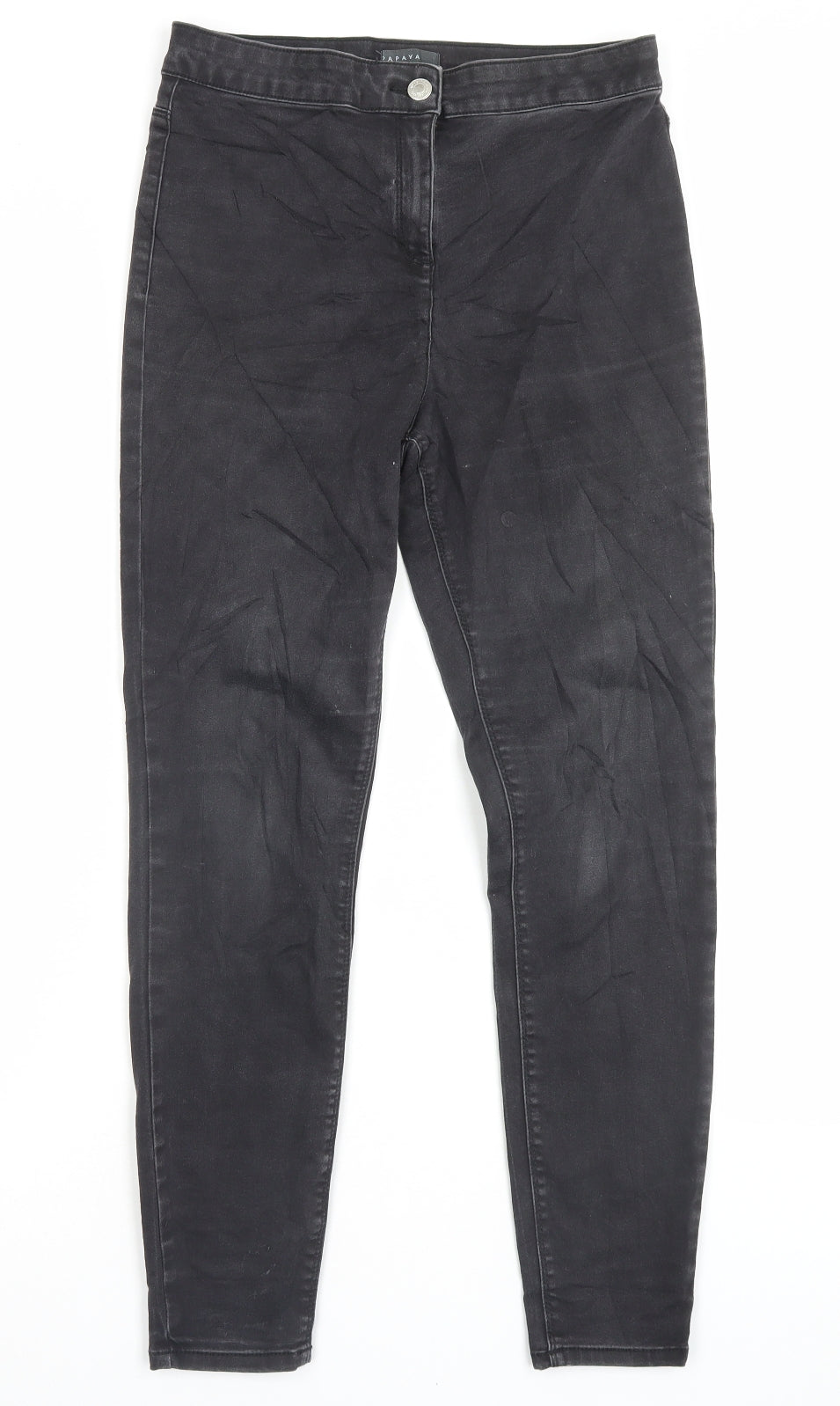 Papaya Womens Grey Cotton Skinny Jeans Size 12 L28 in Regular Button