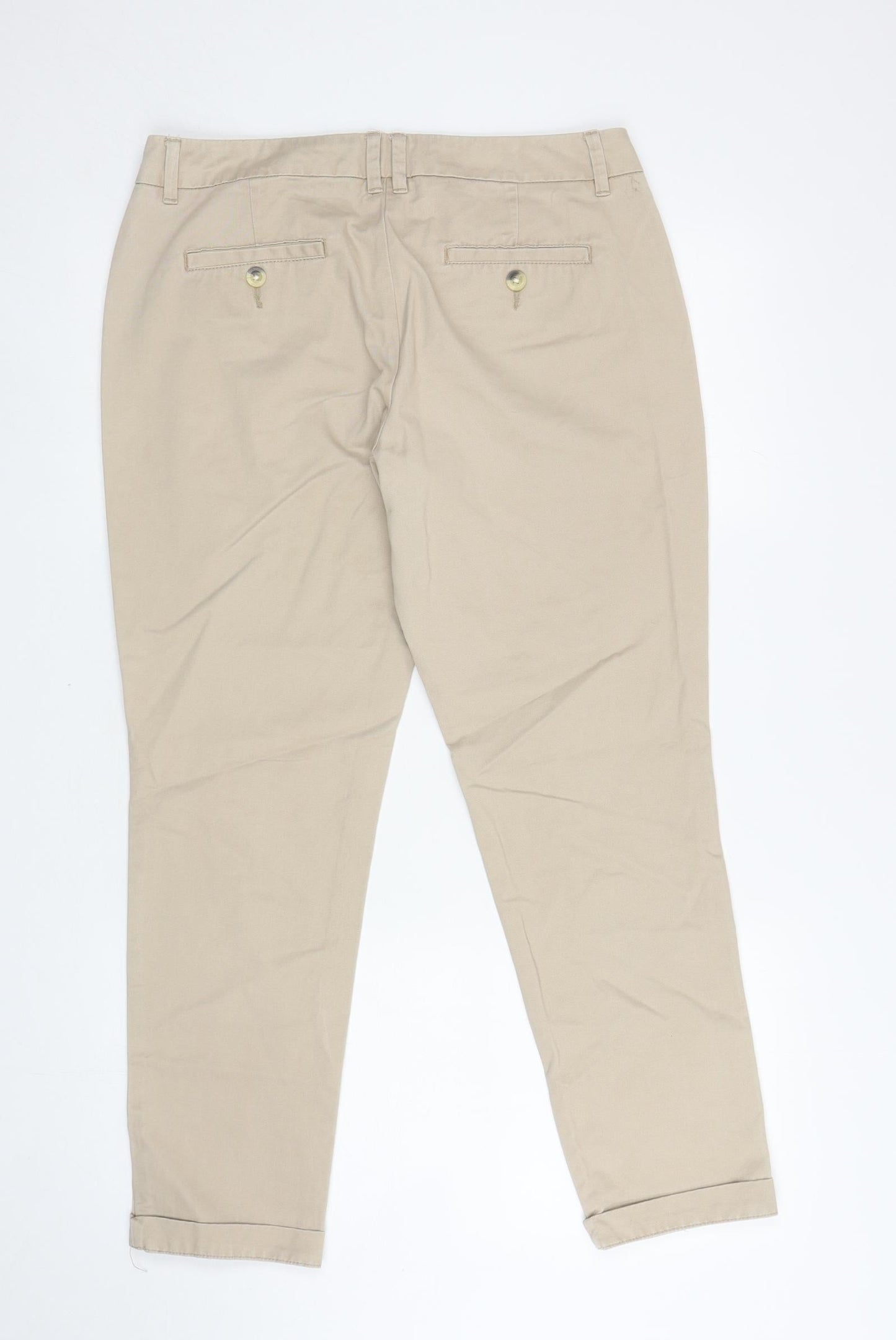 NEXT Womens Beige Cotton Chino Trousers Size 12 L27 in Regular Zip