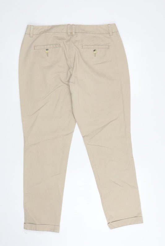 NEXT Womens Beige Cotton Chino Trousers Size 12 L27 in Regular Zip