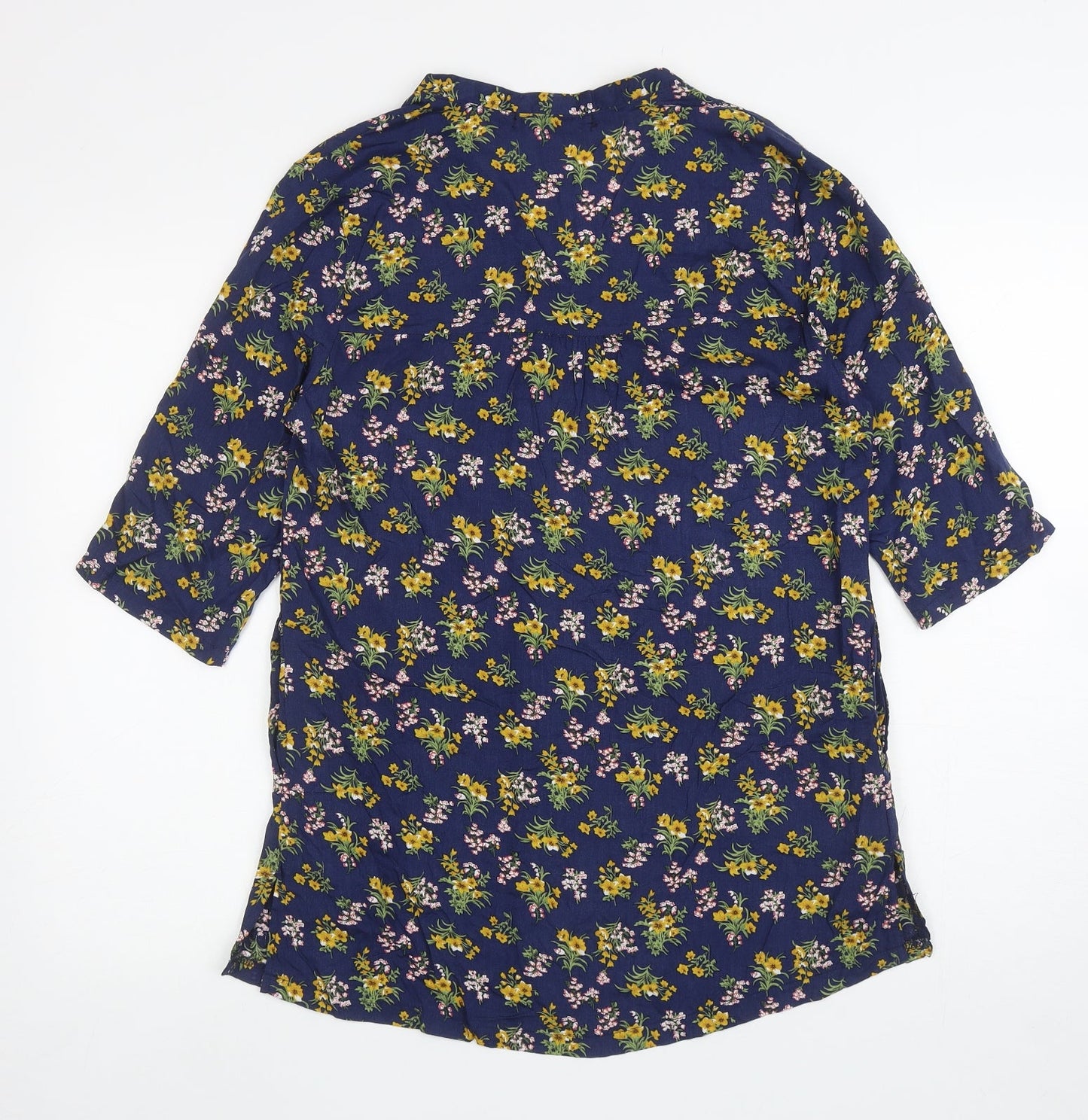 Ravi Famous Womens Blue Floral Polyester Tunic T-Shirt Size M V-Neck