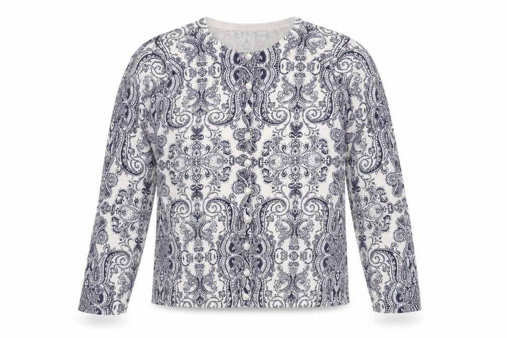 Marks and Spencer Womens White Round Neck Paisley Viscose Cardigan Jumper Size 12