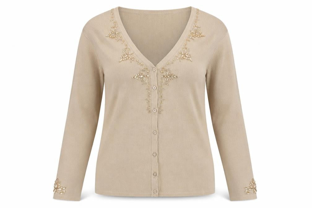 Reflect Womens Beige V-Neck Viscose Cardigan Jumper Size M