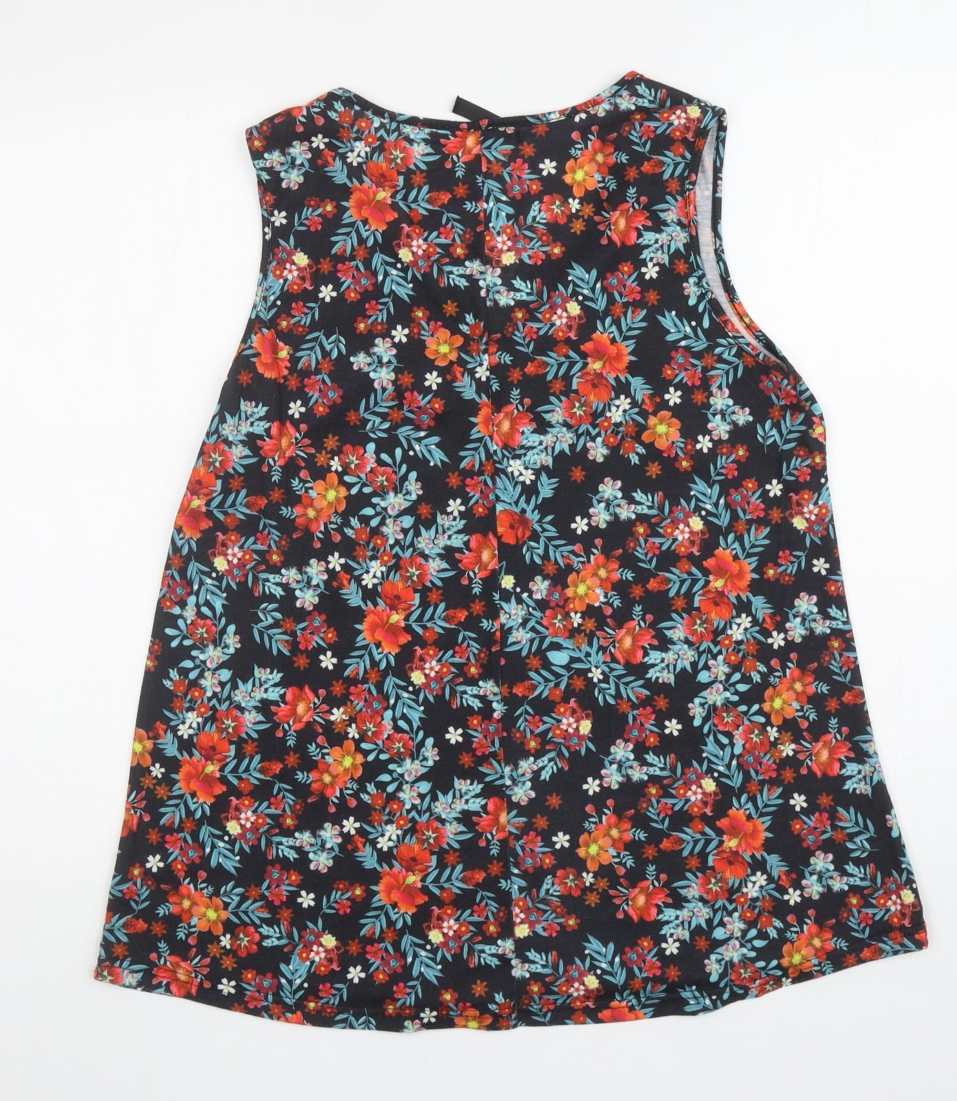 Sheilay Womens Black Floral Polyester Basic Tank Size L V-Neck