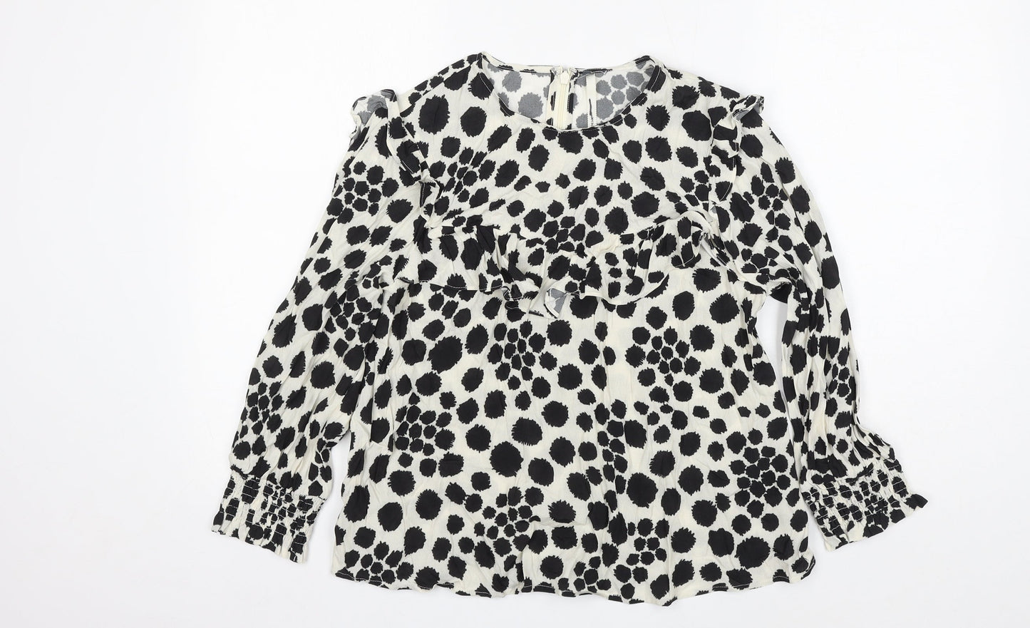 NEXT Womens Ivory Polka Dot Viscose Basic Blouse Size 10 Round Neck
