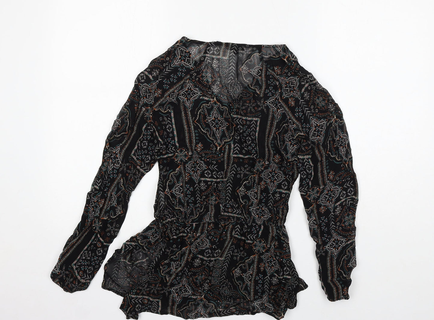 River Island Womens Black Geometric Viscose Basic Blouse Size 6 V-Neck