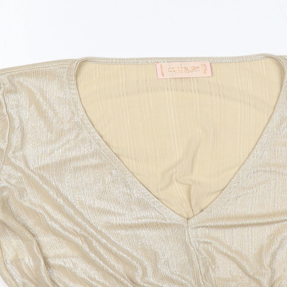 Club London Womens Gold Polyester Cropped Blouse Size 12 V-Neck
