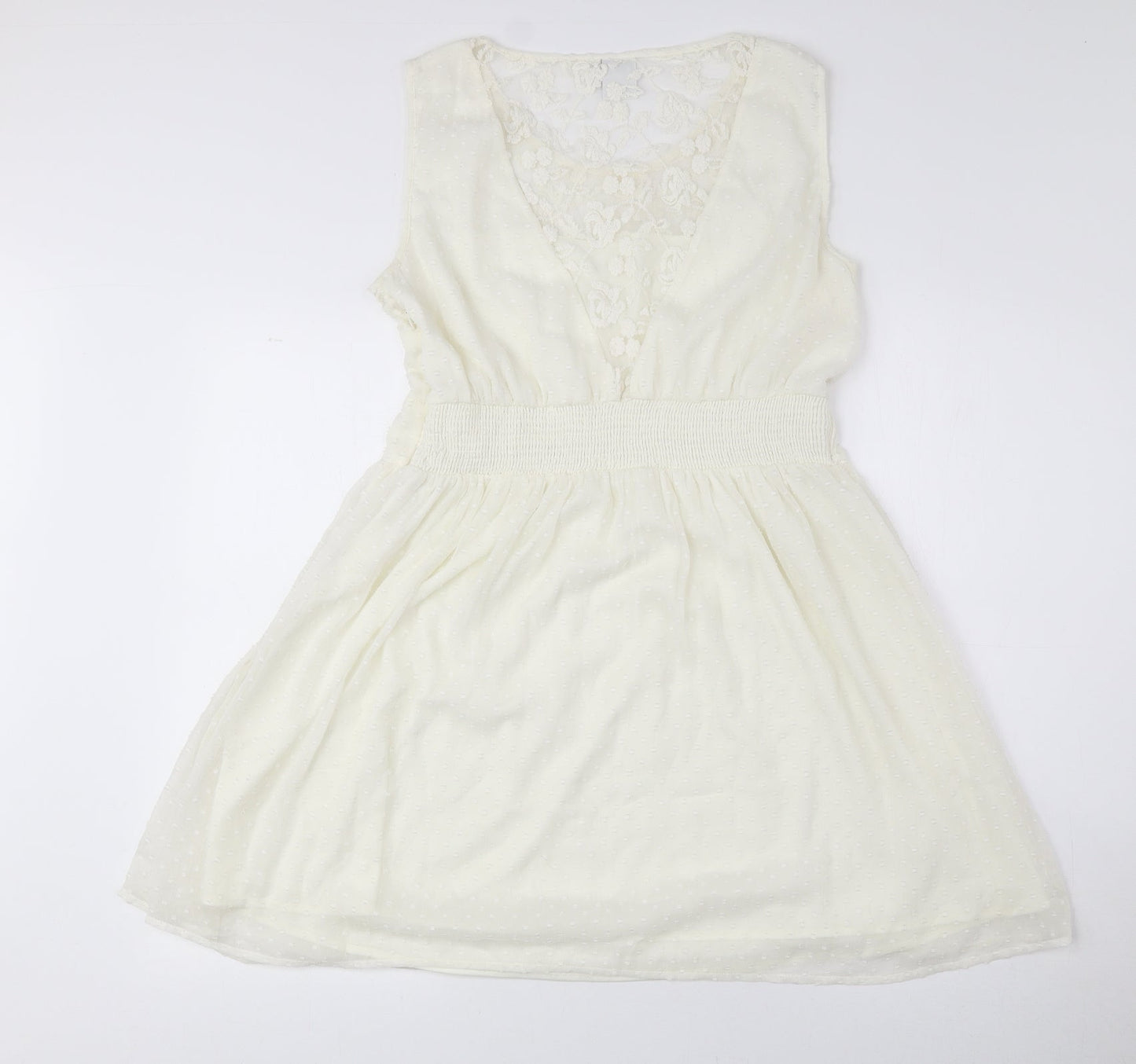 Vera Moda Womens Ivory Polyester Fit & Flare Size L Round Neck Zip