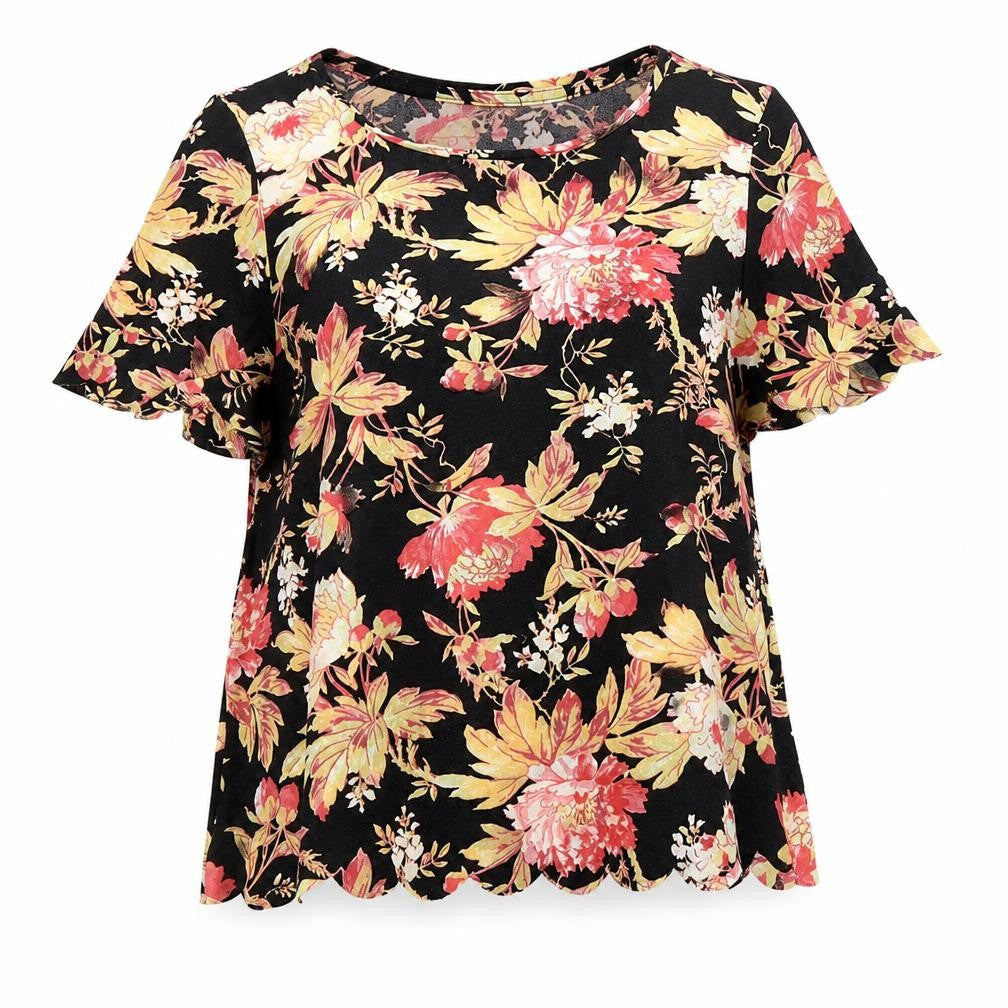 Topshop Womens Multicoloured Floral Polyester Basic Blouse Size 10 Round Neck