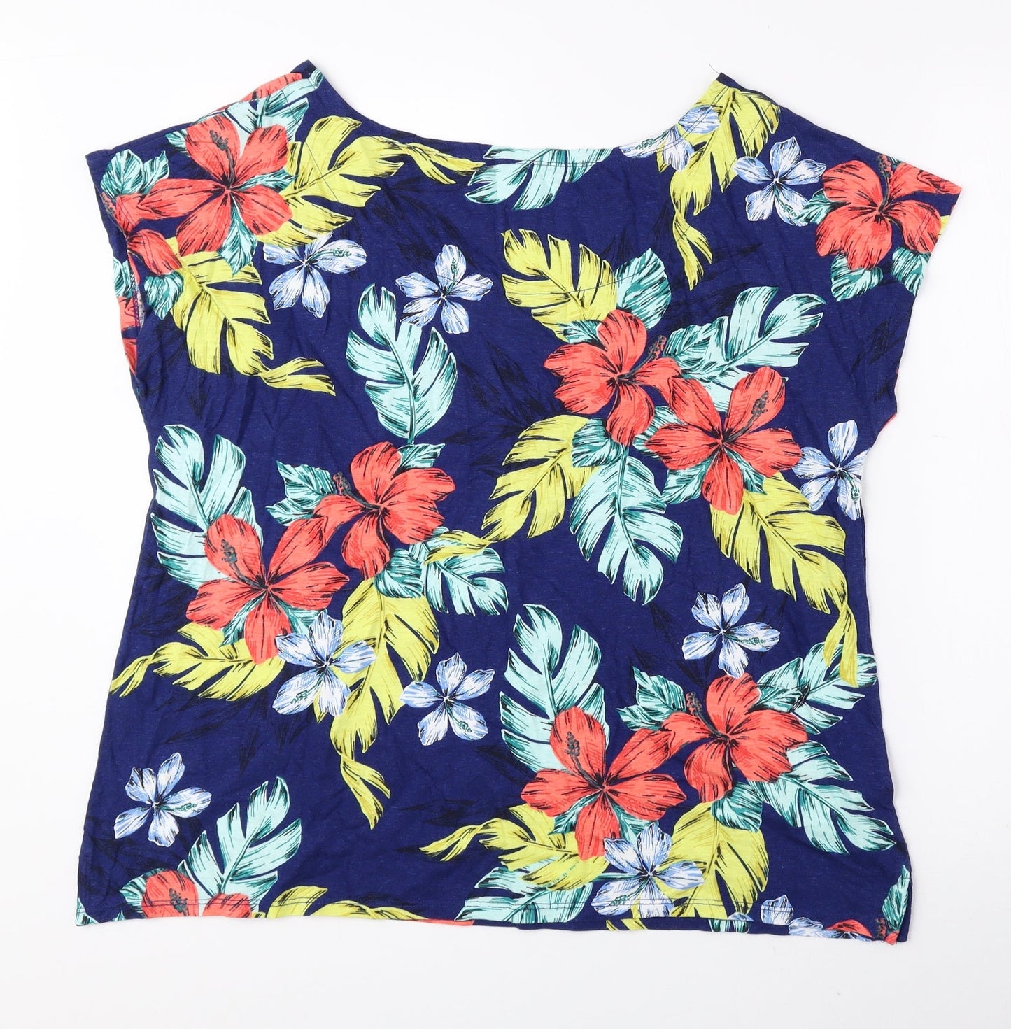 Bonmarché Womens Multicoloured Floral Cotton Basic Blouse Size 16 Boat Neck