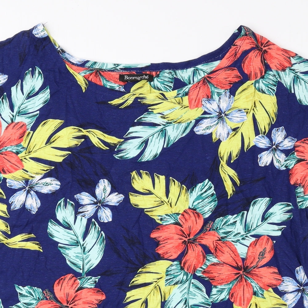 Bonmarché Womens Multicoloured Floral Cotton Basic Blouse Size 16 Boat Neck